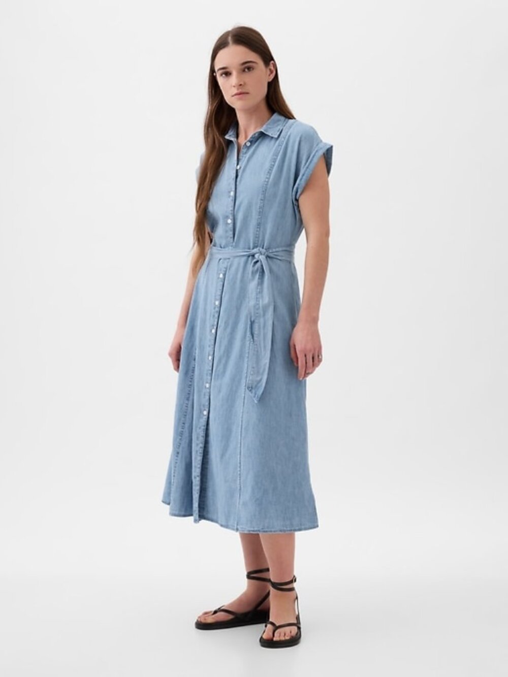 Gap Women Denim Midi Shirtdress Petite XS